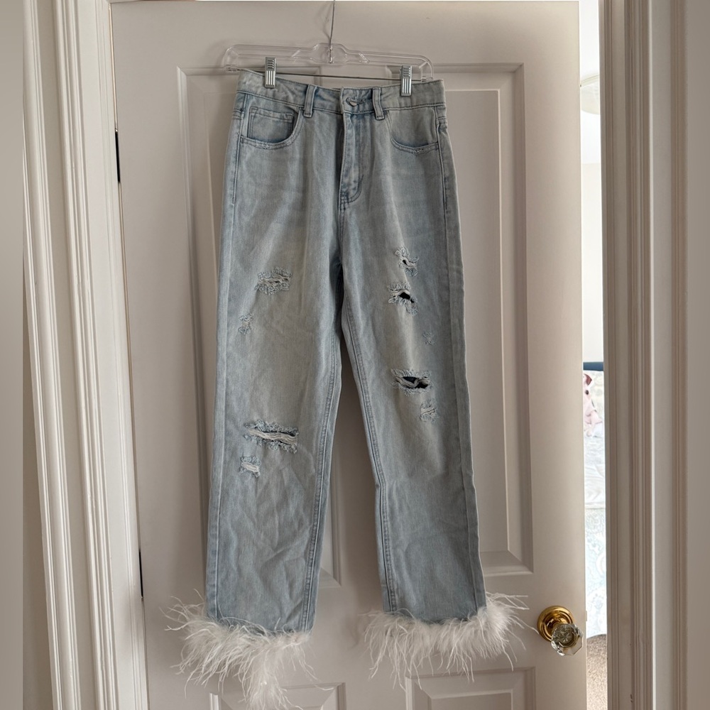 NWT 12TH TRIBE Ashley Faux Feather Jeans